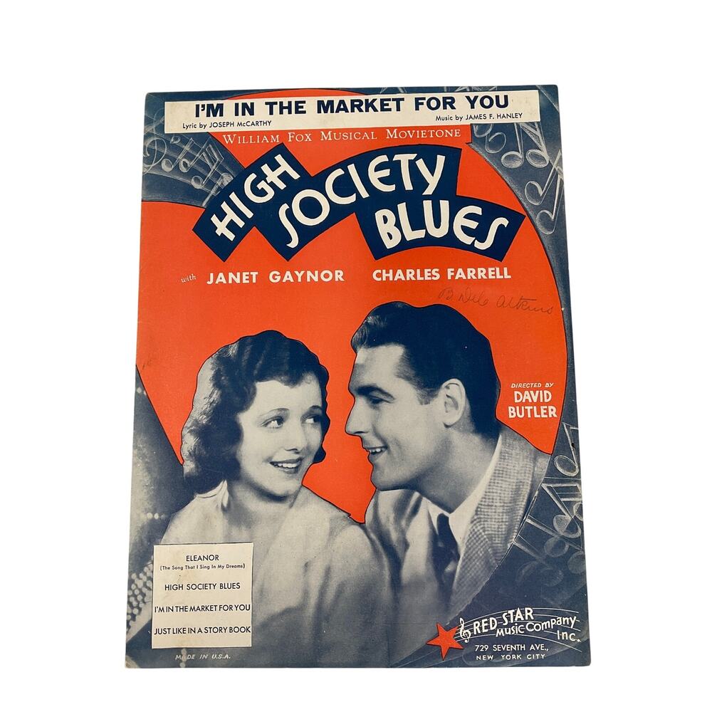 Im In The‎ Market For You Sheet Music High Society Blues McCarthy Hanley Gaynor
